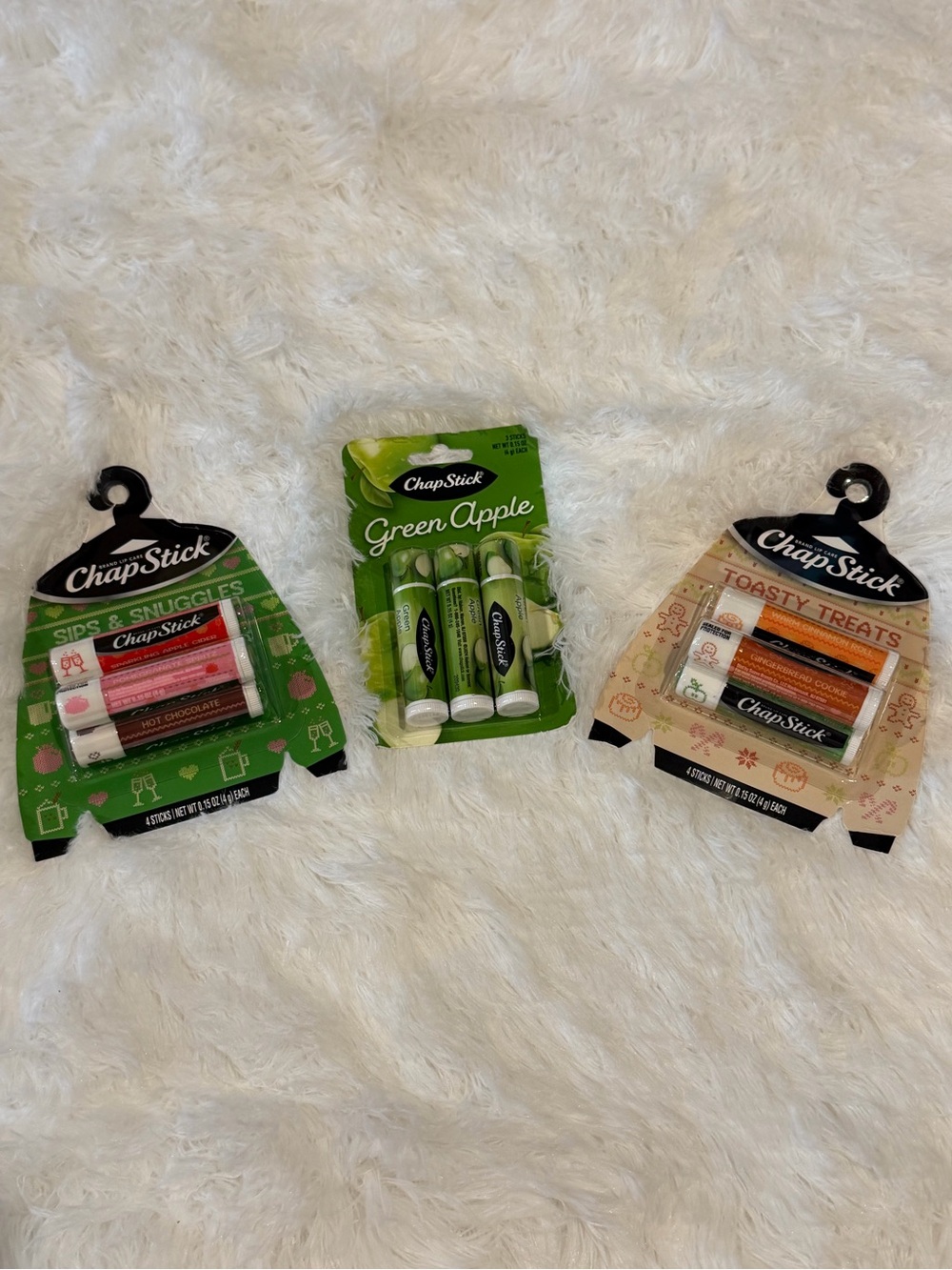 NWT ChapStick Lip Balm Bundle Green Apple Sips & Snuggles Toasty Treats 11 total